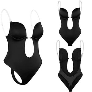 lot 5692 image: VOFDRWQA Underwire Shapewear Invisible Sling Bra Beauty Back One Piece Corset Sheer Backless Evening Dress Wedding Non-Slip Lingerie (Black, 2XL)