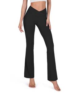 lot 5698 image: ODODOS Cross Waist Wide Leg Flare Yoga Pants for Women Bell Bottom Sports Gym Casual Workout Pants-31 Inseam, Black, X-Small