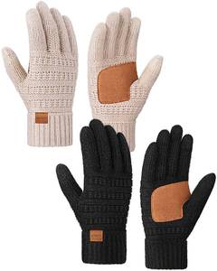 lot 5699 image: UCQKLI Winter Gloves for Women 2 Pairs, Womens Gloves with Touchscreen Fingers Texting Warm Wool Knit, Gloves for Women Alpaca Fleece Anti-Slip Beanie Matching Cold Weather Driving Black&ampOatmeal