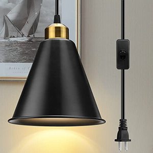 lot 5716 image: Plug in Pendant Light, Industrial Pendant Light E26 E27 Base, Vintage Hanging Pendant Lights Retro Pendant Light Fixtures Home Kitchen Lighting, Bar Lights Hanging
