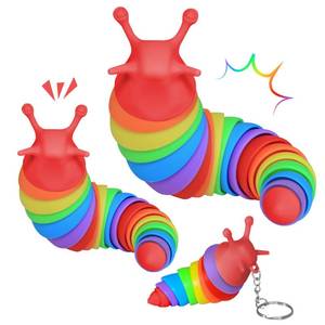 lot 5730 image: ANLIOTO 3 Pack Fidget Slug Toys, 3 Size Rainbow Slug Fidget Toys Articulated Sensory Slug Toys, Slug Stim Toy Gift for Kids Adults Stress Relief ADHD Anxiety(Red)