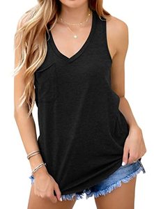 lot 5732 image: Laseily Womens V Neck Sleeveless Tank Tops Workout Yoga Loose Lightweight Flowy Summer Tee Shirts with Pocket Black Large