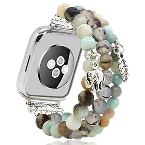 lot 5733 image: LuReen Natural Stone Beaded Bracelet Compatible for Apple Watch Band 38mm 40mm 41mm, Fashion Elastic Stretchy Watch Strap Wristband for iWatch Band Serise Ultra 2, SE 9 8 7 6 5 4 3 2 1 Women Girls