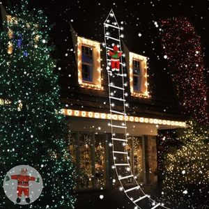 lot 5738 image: 5FT Christmas LED Ladder Lights with Climbing Santa Claus, Plug in Decorative String Lights with Timer for Christmas Decorations Indoor Outdoor Tree Decor Garden Yard Patio Holiday Party(Cool White)