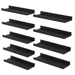 lot 5740 image: DOLLFIO Floating Shelves Set of 9, Black Wall Shelves with Lip, Display Shelves for Wall Decor, Modern Picture Ledge for Living Room, Bedroom, Nursery, Bathroom, Pictures, Books, Plants- Black