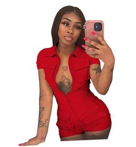 lot 5752 image: Halfword Womens Sexy Bodycon Romper Zip Up Solid Color Short Pants One Piece Jumpsuits Clubwear with Multiple Pockets Large