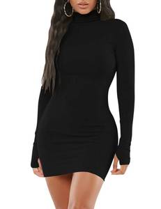 lot 5766 image: Mizoci Womens Sexy Bodycon Mini Club Dresses Basic Long Sleeve Turtleneck Dress,Medium,Black