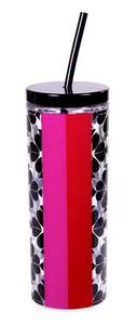lot 5773 image: Kate Spade New York Acrylic Tumbler with Lid and Straw, 24 oz Tumbler, Slim Double Wall Tumbler, Spade Flower Stripe