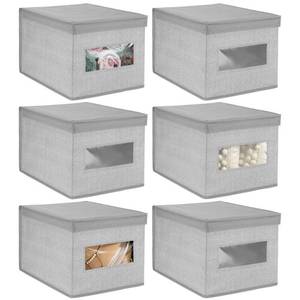 lot 5787 image: mDesign Large Fabric Stackable Closet Organizer Box with Clear WindowLid for Bedroom, Office, Bathroom, Mudroom Organization - Shoe, Sweater, Clothes Storage, Lido Collection, 6 Pack, Gray