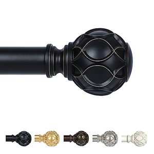 lot 5810 image: TANGWIN Black Curtain Rods for Windows 48 to 84 Inch(4-7ft),1 Inch Adjustable Curtain Rod,Heavy Duty Curtain Rods,Retro Netted Texture Finials Drapery Rods,Single Window Curtain Rod 36-88,Matte Black