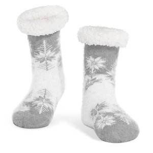 lot 5837 image: SIMIYA Mens Double-sided Plush Slipper Socks Christmas Snowflake Fleece Thermal Socks Winter Warm Comfy Non Slip Fluffy Socks for Men with Grips