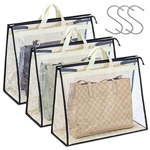 lot 5842 image: Interesse 3 Packs Dust Bags for Handbags, Clear XL Handbag Storage, Purse Storage Organizer for Closet, Purse Cover Hanging Closet Organizer with Zipper and Handles