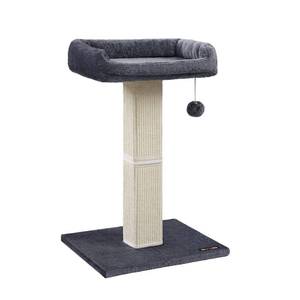 lot 5860 image: Feandrea Cat Scratching Post, Cat Scratcher with 15.7 x 11.8 Inches Plush Perch, 27.9-Inch Tall Scratch Post with Woven Sisal, Pompom, Removable Washable Cover, Dark Gray UPCA022G01