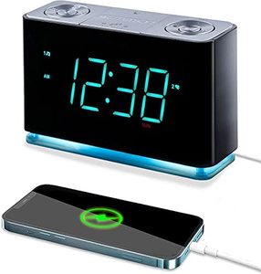 lot 5865 image: Emerson Smartset Alarm Clock Radio with Bluetooth Speaker with USB Port for iPhoneiPadiPodAndroid and Tablets, 1.4 Cyan LED Display and Night Light, ER100301