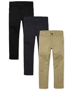 lot 5868 image: The Childrens Place Boys Stretch Skinny Chino Pants,FlaxNew NavyBlack 3 Pack,12S