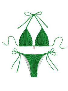 lot 5873 image: GORGLITTER Womens Y2K Heart Print Bikini Set Sexy High Cut Thong Swimsuit Cheeky Triangle Bathing Suits Green Medium