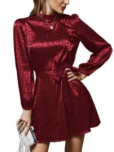 lot 5879 image: Laqeyko Women Dark Green Satin Dress Long Sleeve Winter Cocktail Evening Christmas Party Holiday Dresses for Women 2022 Semi Formal Emerald Green Silk Dress LA229-1-M