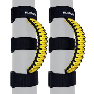 lot 5881 image: ROMASO Roll Bar Grab Handle for Jeep Wrangler,Grab Handle for Jeep Wrangler YJ JK JL,Paracord,BlackYellow,Pack of 2