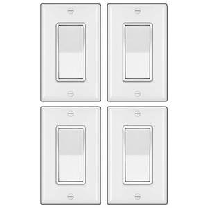 lot 60150 image: 4 Pack BESTTEN 3-Way Decorator Wall Light Switch with Wallplate, 15A 120277V, OnOff Rocker Paddle Interrupter, UL Listed, White