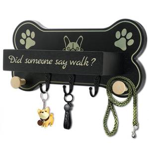 lot 60155 image: LAOKETON Dog Leash Holder for Wall - Bone Shape Key Holder for Wall Decorative and Dog Stuff Storage Organizer, Cute Housewarming Gifts for Dog Owner & Lovers, 11.8 x 5.9 x 3.7 (Black)