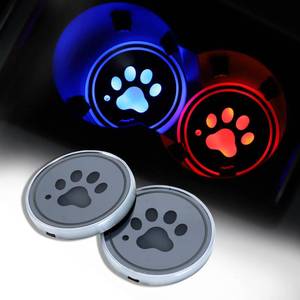 lot 60156 image: ACODABLEM 2 Pack LED Cup Holder Lights, Dog Paw Car Coaster with 7 Colors Changing USB Charging Mat, Luminescent Cup Pad Interior Atmosphere Lamp Decoration Light