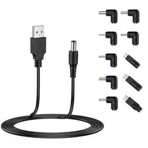 lot 60158 image: LIANSUM USB to DC 5V Power Cord, Universal DC 5.5x2.1mm Plug Jack Charging Cable with 10 Connector Tips(5.5x2.5, 4.8x1.7, 4.0x1.7, 4.0x1.35, 3.5x1.35, 3.0x1.1, 2.5x0.7, Micro USB, Type-C, Mini USB)5FT