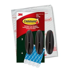 lot 60164 image: Command Outdoor Large Hooks for Home Decor and Room Decor, Bronze, Holds up to 5 lbs, 3 Wall Hooks, 4 Weather Resistant Command Strips, Decorate Damage-Free
