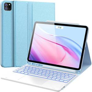 lot 60176 image: CHESONA iPad Pro 12.9 Inch Case with Keyboard, Detachable Bluetooth Keyboard with 7-Color Backlight, Touchpad and Pencil Holder, for iPad Pro 12.9 (Blue)