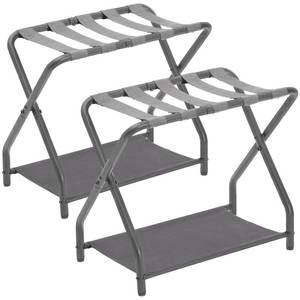 lot 60177 image: AMHANCIBLE Luggage Rack, Set of 2, Foldable Suitcase Stands for Guest Room, Metal Luggage Holder with Storage Shelf for Bedroom, Hotel, Easy Assemble, HLR02GY
