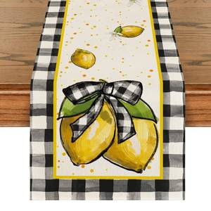 lot 60193 image: Artoid Mode Buffalo Plaid Lemon Summer Table Runner, Seasonal Spring Kitchen Dining Table Decoration for Home Party Decor 13x72 Inch