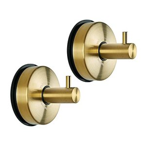 lot 60194 image: YOHOM Suction Cup Hooks for Shower Towel Holder Stainless Steel Vacuum Bathroom Shower Hook Suction Washcloth Hanger Kitchen Towel Rack for Robe Loofah Wreath Glass Door Window Wall Brushed Gold 2Pcs