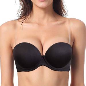 lot 60199 image: YBCG Push up Strapless Padded Convertible Add a Cup Underwire Supportive Bra with Clear Straps for Womens Wedding Black 36B