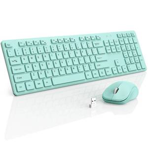 lot 60202 image: WisFox 2.4GHz Full-Size Silent Keyboard with Numeric Keypad, Long Battery Life, Lag-Free, Slim USB Cordless and Mouse for PC Laptop Windows (Mint Green)