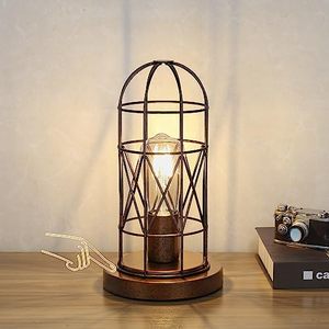 lot 60206 image: Small Touch Lamp, Industiral Table Lamp with Antique Bronze Cage, 3 Way Dimmable Bedside Lamp Vintage Nightstand Lamp Steampunk Edison Lamp for Bedroom Living Room Kitchen, LED Bulb Included