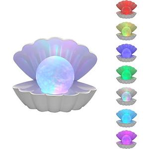 lot 60223 image: LKUA Beach Themed RGB 8 Colors Changing Mood Shell Pearl Lamps, Bedside LED Clamshell Portable Night Lights for Bar, Family Decoration, Birthday Christmas Valentines Gift