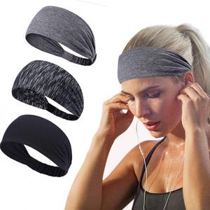 lot 60247 image: Workout Headbands for Women Men Sweatband Yoga Sweat Bands Elastic Wide Headbands for Sports Fitness Exercise Tennis Running Gym Dance Athletic (BlackGrayStripe)