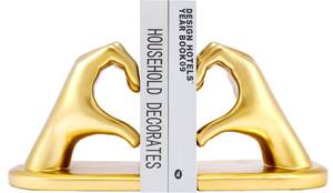 lot 60251 image: Shellspace Golden Gesture Decoration, Resin Love Finger Statue Modern Bookends, Boho Art Sculpture Personalized Home Decoration, Creative Living Room Bedroom Office Coffee Table Desktop Decoration