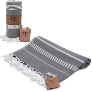 lot 60271 image: SMYRNA TURKISH COTTON Classical Series Turkish Beach Towel Oversized, 37x71 inch, Extra Large Quick Dry Sand Free Beach Blanket, Lightweight Cotton Pool, Spa, Travel, Gym, Adult Bath Towel, Dark Gray