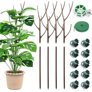 lot 60280 image: ROADPLUM 4 Pack 27.56 Detachable Twig Plant Support Stakes Set, Blends in to Plant, Branch Plant Sticks with Orchid Clips Twist Plant Ties, Twig Trellis for Indoor Outdoor Plants Potted Plants Flower