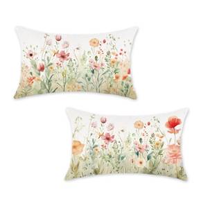 lot 60285 image: ONWAY Spring Lumbar Pillow Covers 12x20 Inch Set of 2 Floral Colorful Watercolor Flowers Decorations Farmhouse Living Room Summer Outdoor Cushion Case for Sofa Couch Home Bed