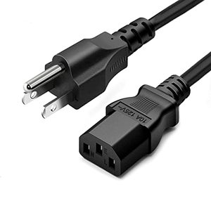 lot 60295 image: Standard 5ft (1.5m) 10 Amps 125 Volts Black 3 Prong AC Power Cord Cable for Electronics, TV, Computer, Printer, Radio, Monitor, Samsung, Dell, Vizio, LG, Asus, Laptop and More