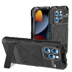 lot 60296 image: NAYIRI Compatible with iPhone 15 ProMax Metal Case with Slide Camera Cover Shockproof Full Body Cover Dirtproof Screen Protector, Kickstand, Heavy Duty Cover Anti-Drop Armor Case (Black)