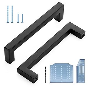 lot 60307 image: Ravinte Black Cabinet Pulls 5 Inch Square Kitchen Cabinet Handles Modern Hardware for Kitchen Cabinets Cupboard with Drill Mounting Template 10 Pack