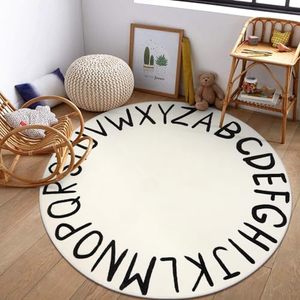 lot 60315 image: LIVEBOX Round ABC Rug for Kids Room, Alphabet Nursery Rug for Boys Girls, Circle Area Rug for Playroom, Machine Washable Rug Educational Crawling Mat for Children Classroom Toy Room(71,Black)