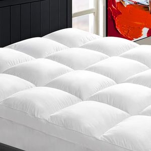 lot 60321 image: Cooling Mattress Topper Queen for Back Pain, Extra Thick Mattress Pad Cover, Plush Pillow Top Overfilled with Down Alternative, Deep Elastic Pocket, White