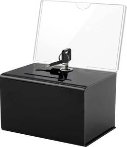 lot 60325 image: MaxGear Acrylic Donation Suggestion Box with Lock, Secure and Safe Tip Jars, Ticket Box Drawing Box for Business Cards, Fundraising (6.25 x 4.5 x 4) - Black
