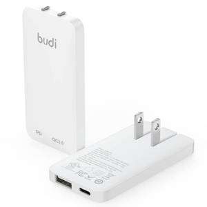 lot 60326 image: BUDI 20W Extra Slim Portable Wall Charger 2-Port Wall Charger Convenient Travel Accessories Compatible with MacBook and IPad iPhone Samsung Galaxy USB C Laptop Switch, Etc. (20W USB-A&Type-C)