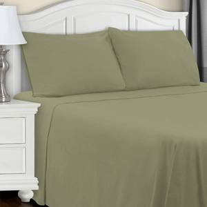 lot 60333 image: Superior Extra Soft All Season 100% Brushed Cotton Flannel Solid Bedding Sheet Set with Deep Pockets Fitted Sheet - Sage, Queen Size