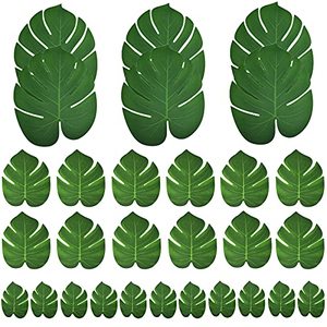lot 60356 image: Maydahui 30PCS Tropical Artificial Palm Leaves Monstera Party Decoration 3 Size (Large Medium Small) for Hawaiian Luau Party Jungle Beach Theme Table Decorations