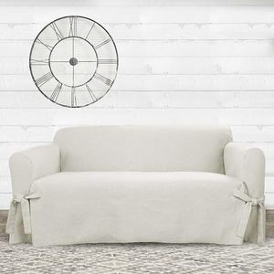 lot 60360 image: SureFit Farmhouse Basketweave 1 Piece Loveseat Slipcover in Oatmeal